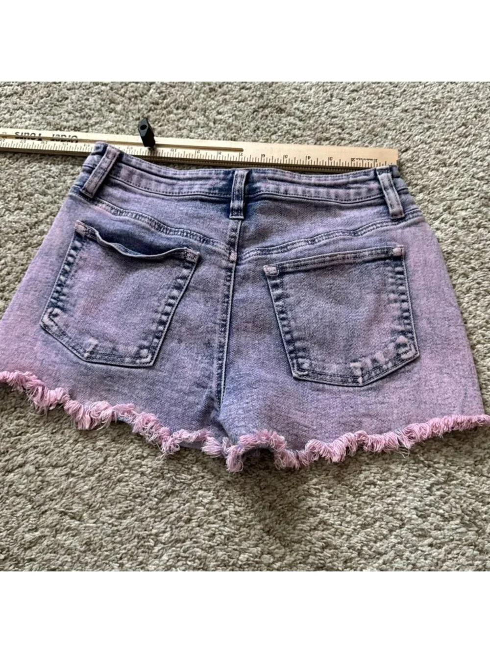 Madden NYC Jean Shorts Women's Size 5 Acid Wash Purple High Waisted Frayed Hem